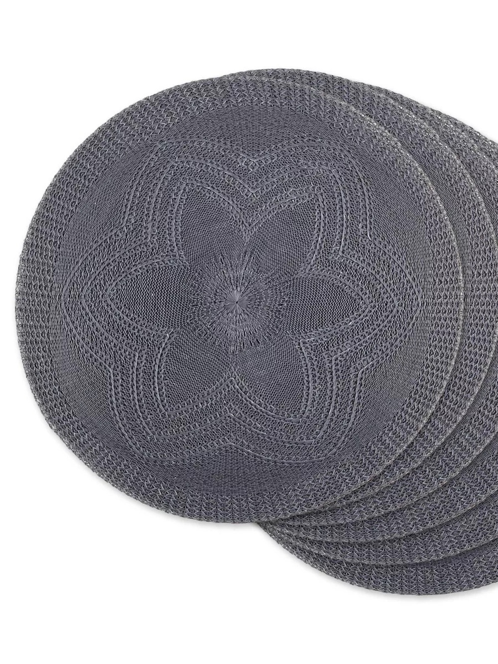 Round Woven Placemats Set - Slate Gray